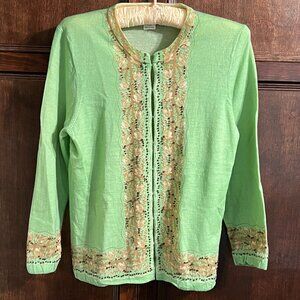 VTG J CREW BEADED FLORAL CARDIGAN SIZE L
